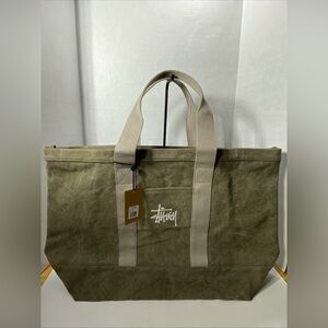 Stüssy WAXED CANVAS XL TOTE BAG Stone Color NEW NWT!